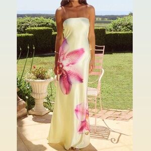 Strapless Maxi Floral Satin Dress